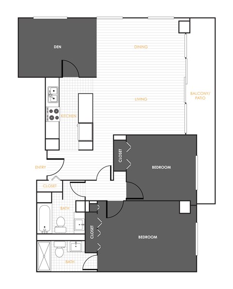 Floor plan for 2 beds, 2 baths, 1150 sqft